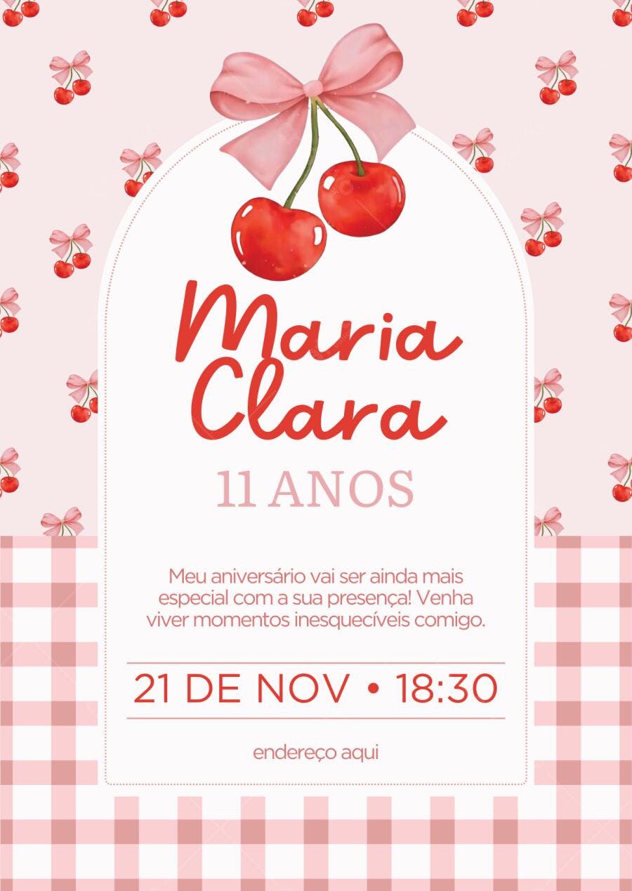 Convite de aniversário Cerejinha Fofa