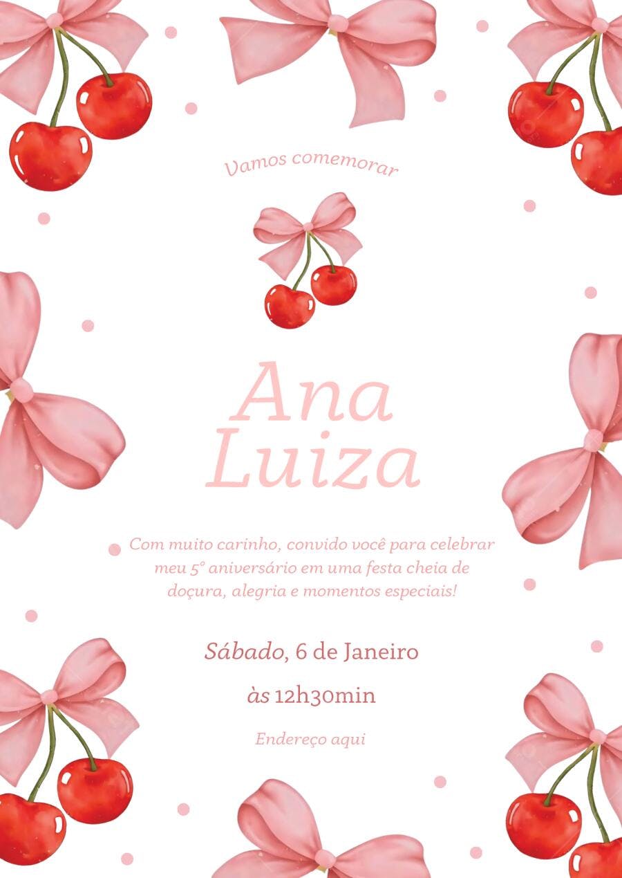 Convite de aniversário Cerejinha delicada