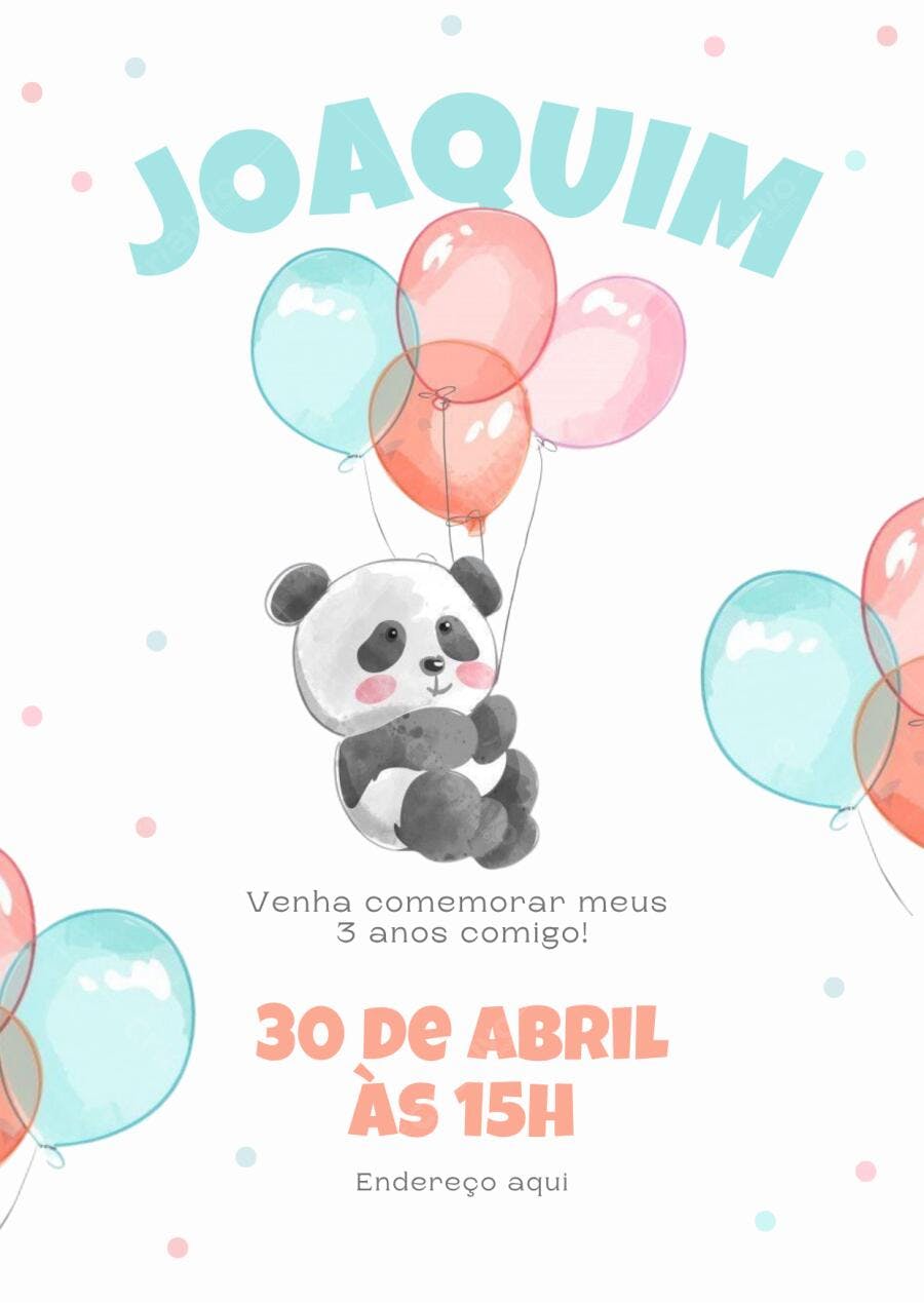 Convite de aniversário Panda fofo aquarela