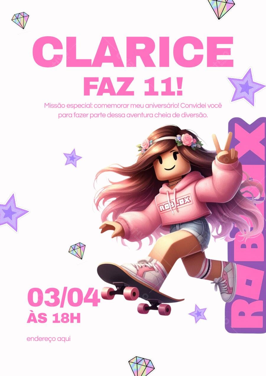 Convite de aniversário Roblox Game Menina