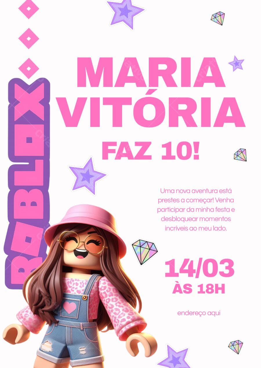 Convite Aniversário Roblox Menina 10 Anos Editável