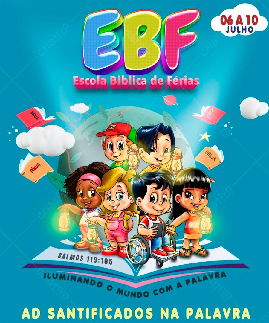 Flyer EBF Escola Bíblica de Férias Julho PSD Editável