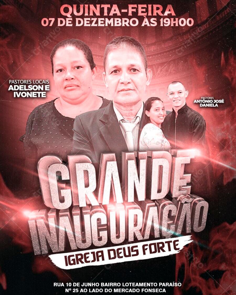 Flyer Grande Inauguração Igreja Deus Forte PSD Editável
