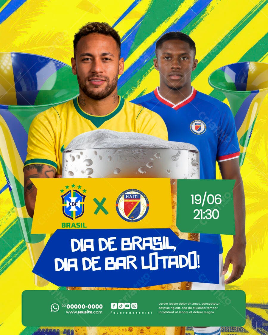 Flyer Jogo Brasil Futebol Bar PSD Editável