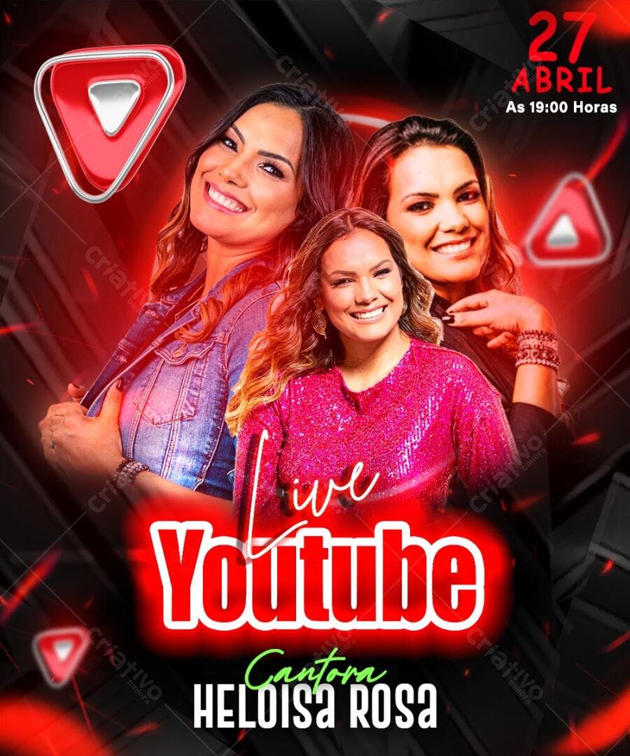 Flyer Live YouTube Cantora Heloisa Rosa PSD Editável