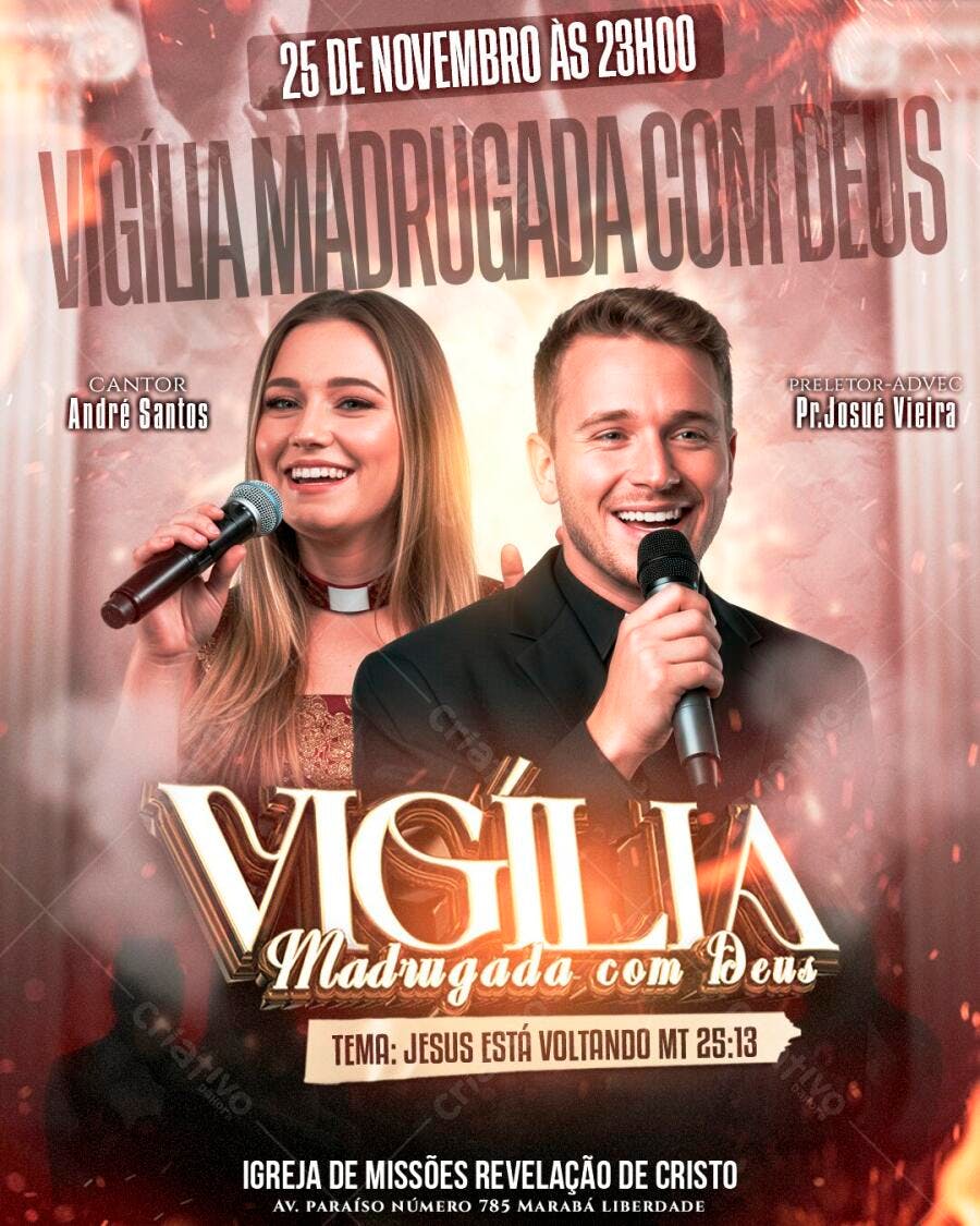 Flyer Vigília Madrugada com Deus Igreja Cristã PSD Editável