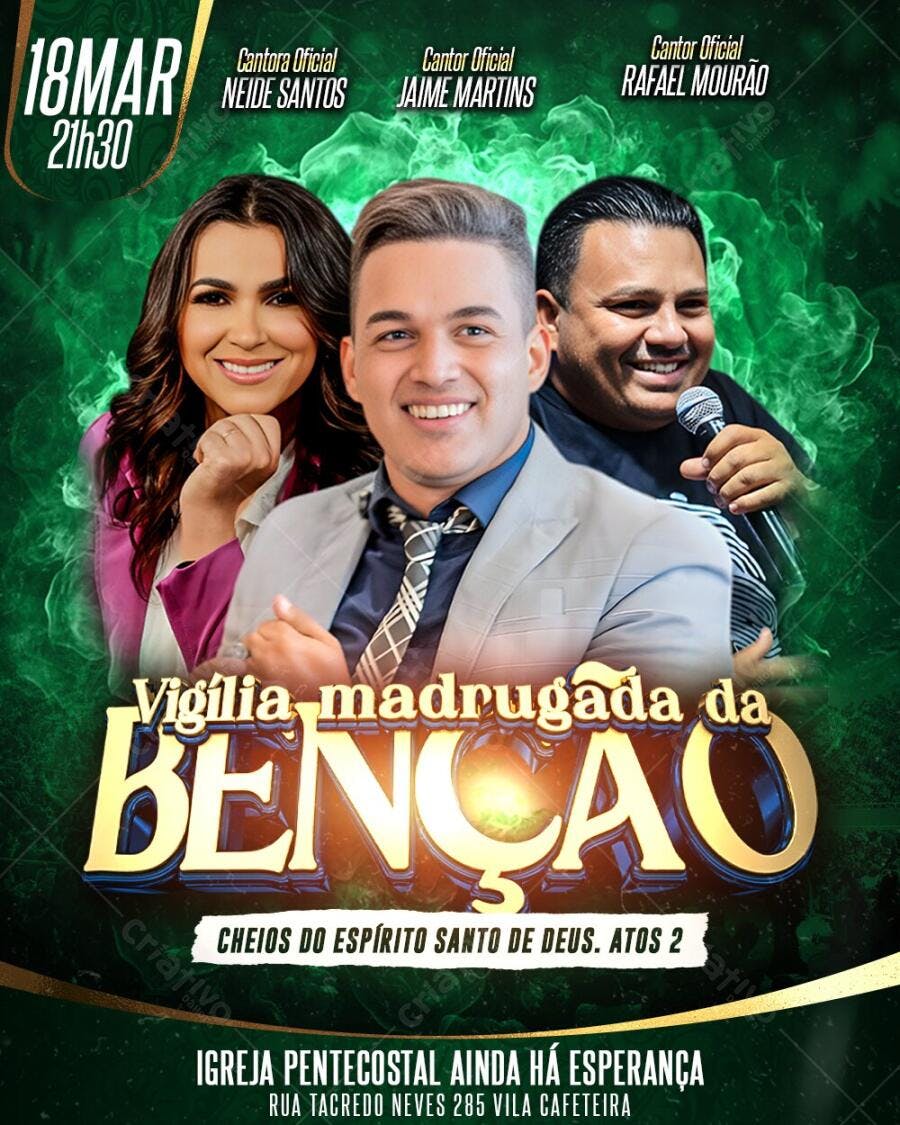 Flyer Vigília Madrugada da Benção Igreja PSD Editável