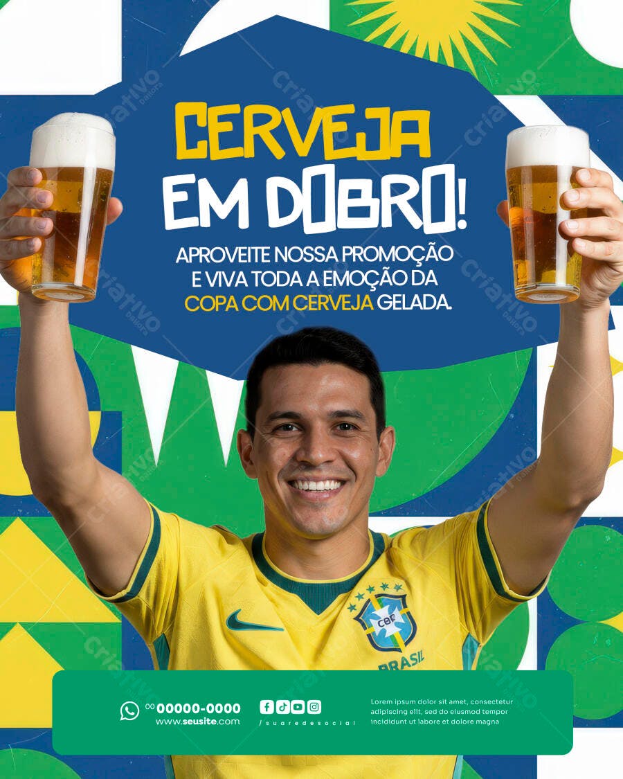 Post Copa do Mundo Cerveja em Dobro PSD Editável