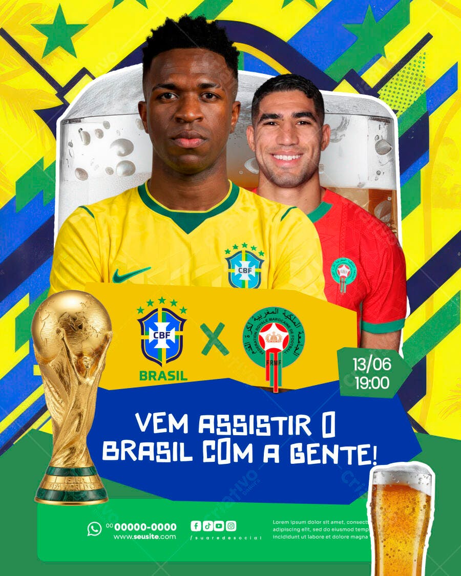 Post Instagram Copa do Mundo Brasil Futebol PSD Editável