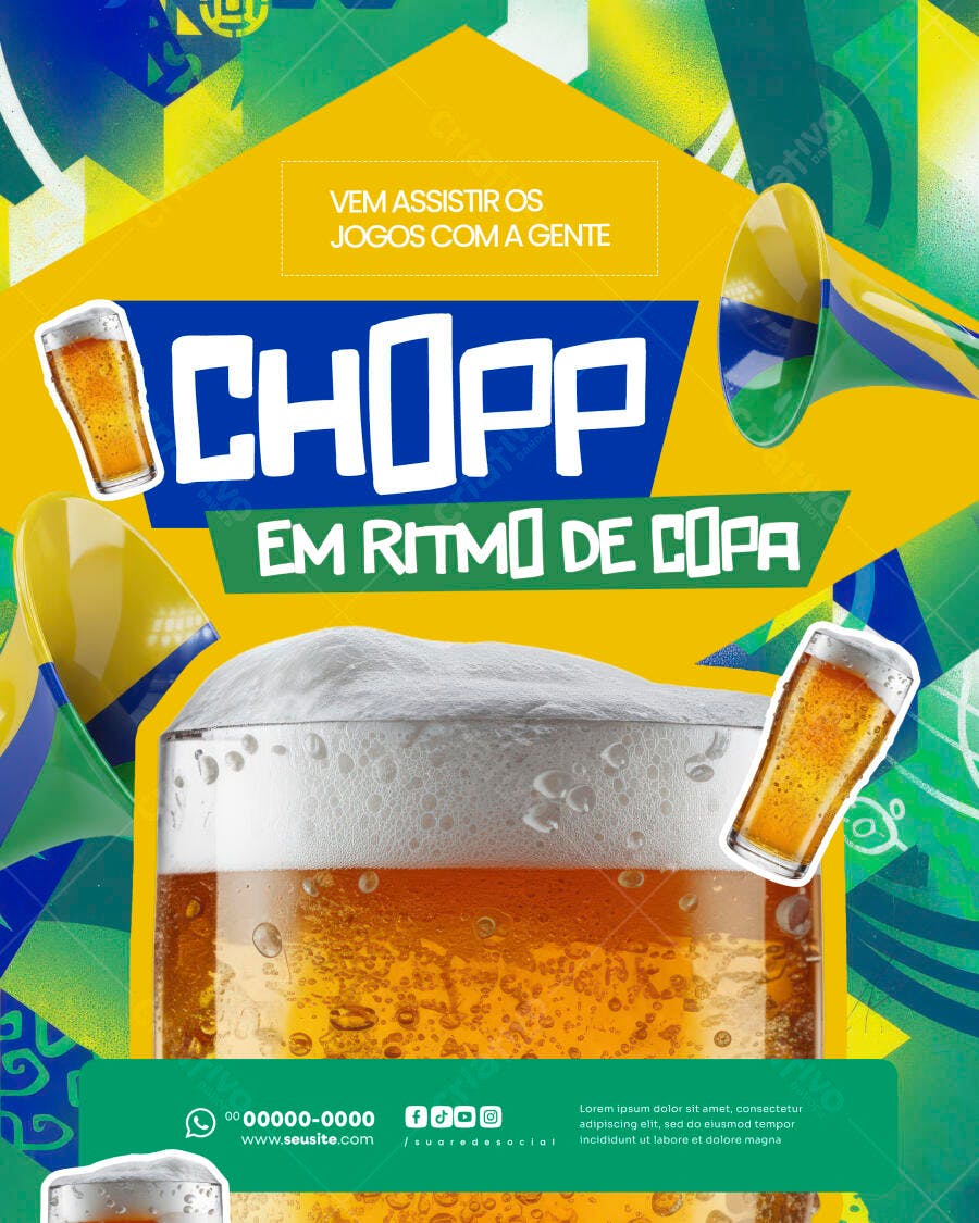 Post Instagram Copa do Mundo Chopp Bar PSD Editável