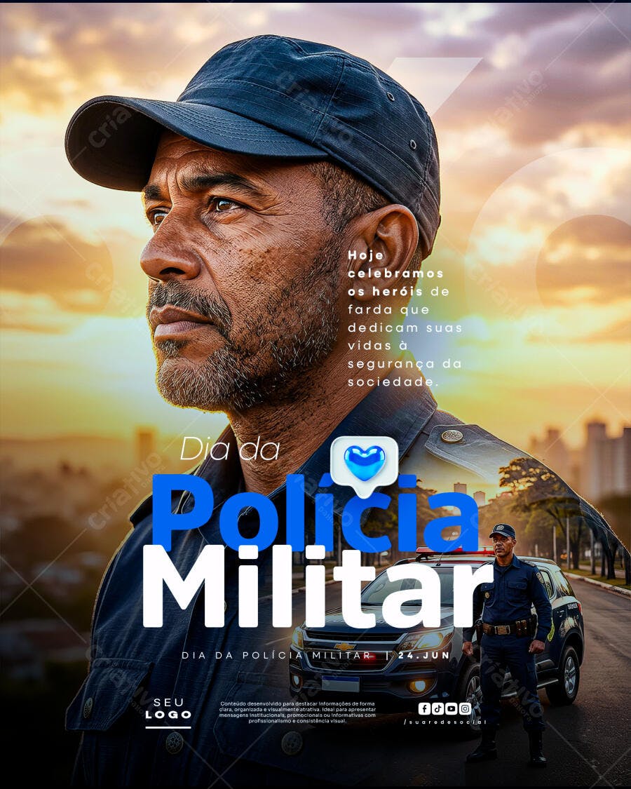 Post Instagram Dia da Polícia Militar 24 Junho PSD Editável