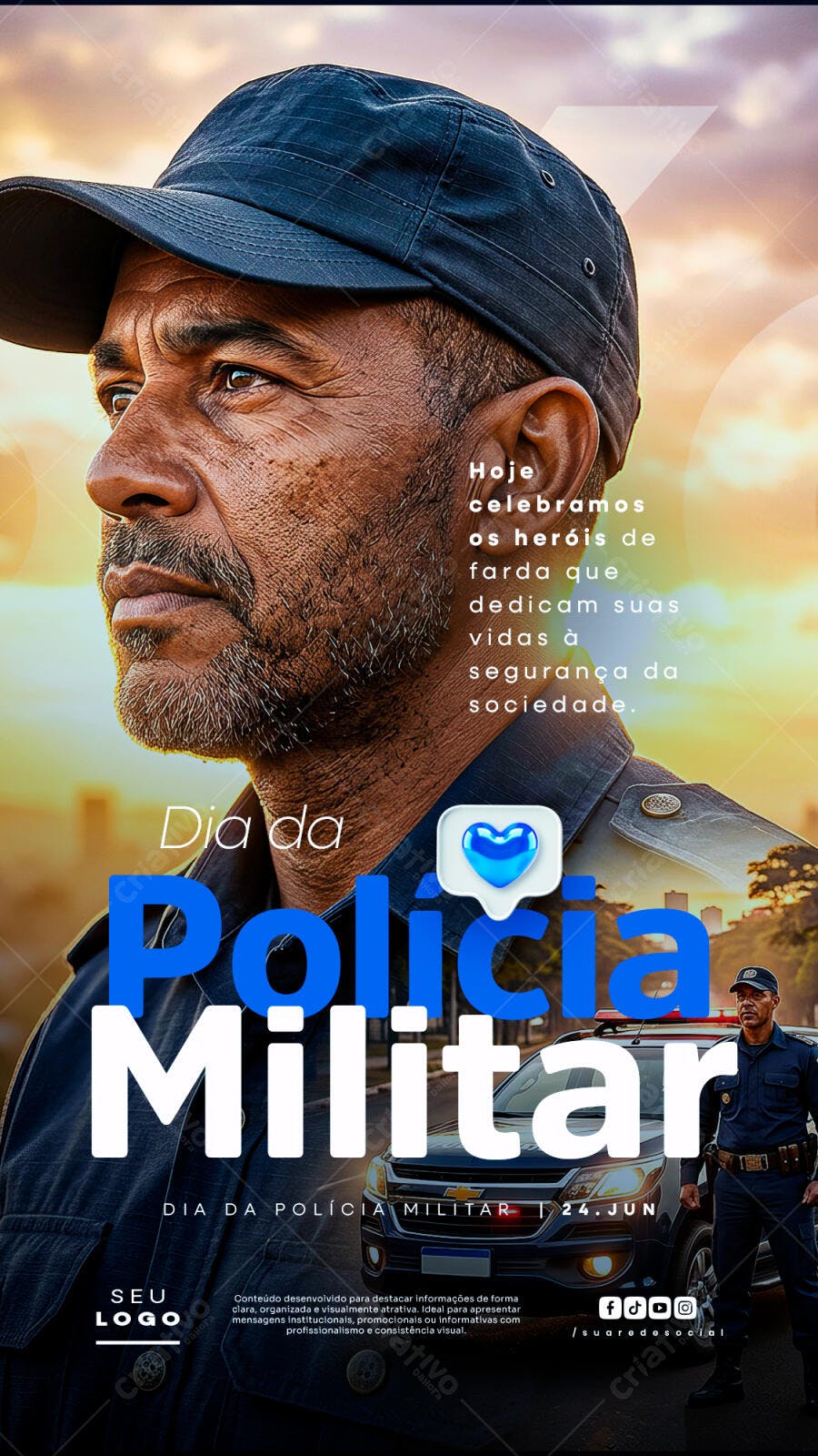 Post Instagram Dia da Polícia Militar 24 Junho PSD Editável