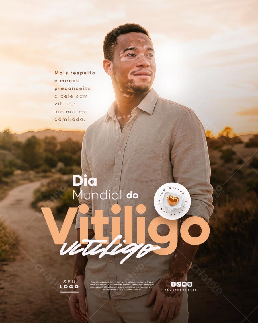 Post Instagram Dia Mundial do Vitiligo Conscientização PSD Editável