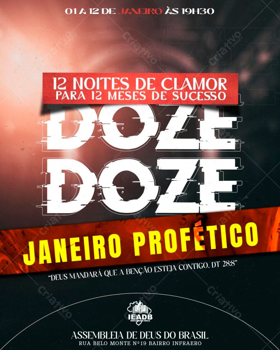 Post Instagram Janeiro Profético Igreja PSD Editável