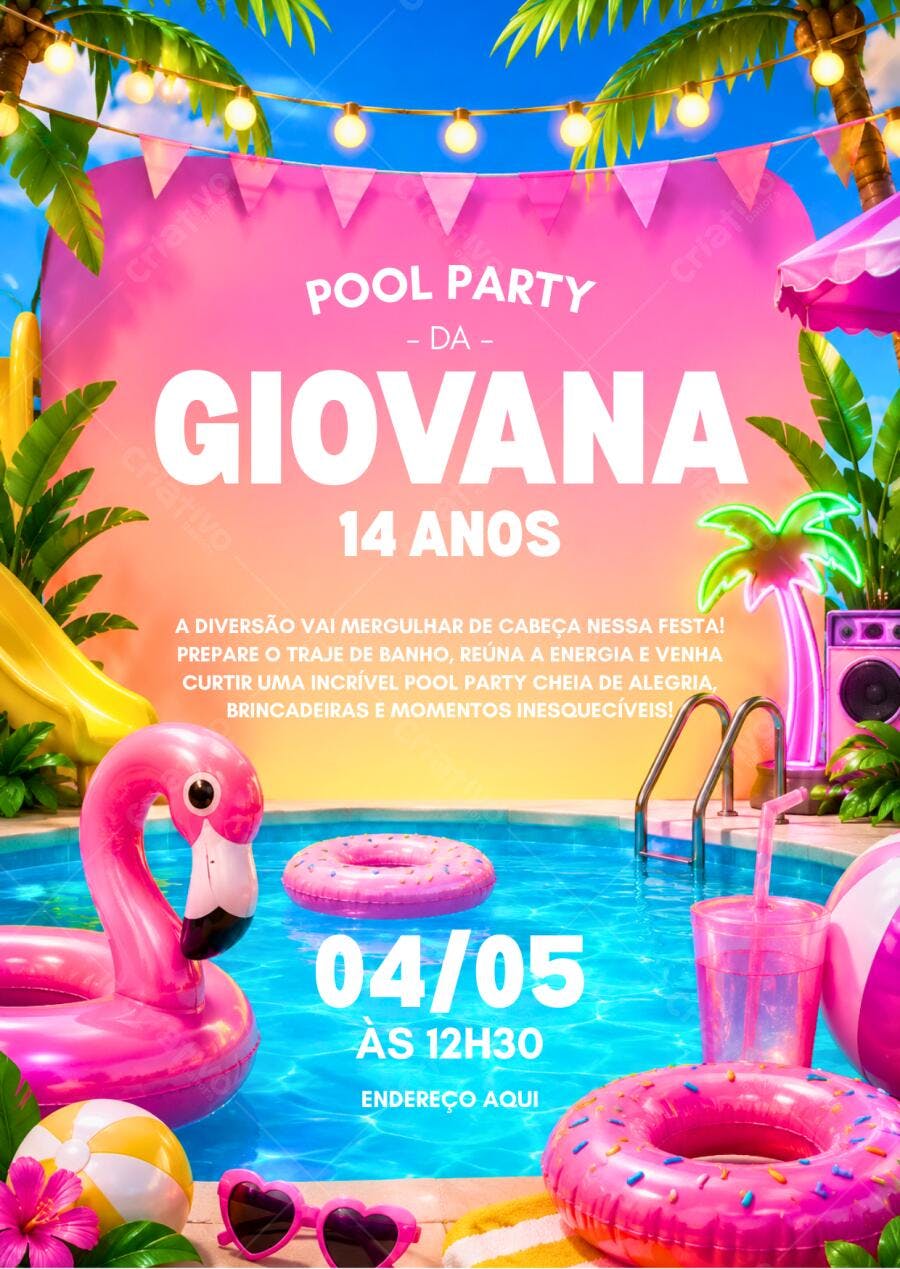 Convite de Aniversário Pool Party editável