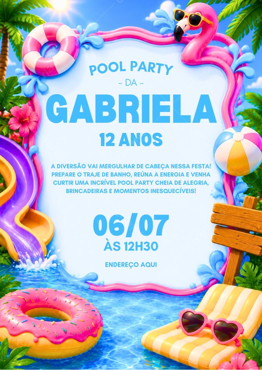Convite de aniversário Festa na Piscina