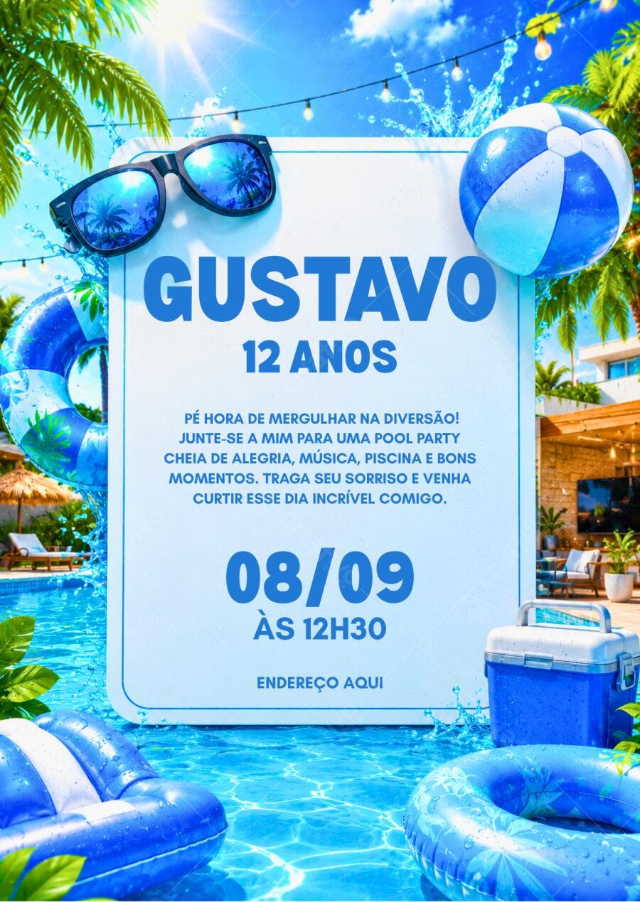 Convite de Aniversário Pool Party editável