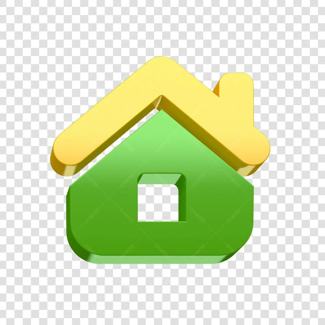 Elemento 3D Casa Verde Amarela Ícone Home PNG Fundo Transparente