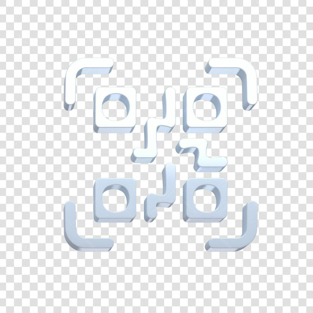 Elemento 3D QR Code Branco Cinza PNG Fundo Transparente