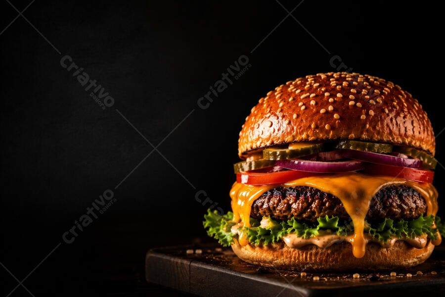 Foto Hambúrguer Artesanal Queijo Derretido Fundo Escuro