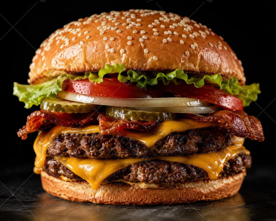 Foto Hambúrguer Duplo Bacon Queijo Cheddar Studio Escuro