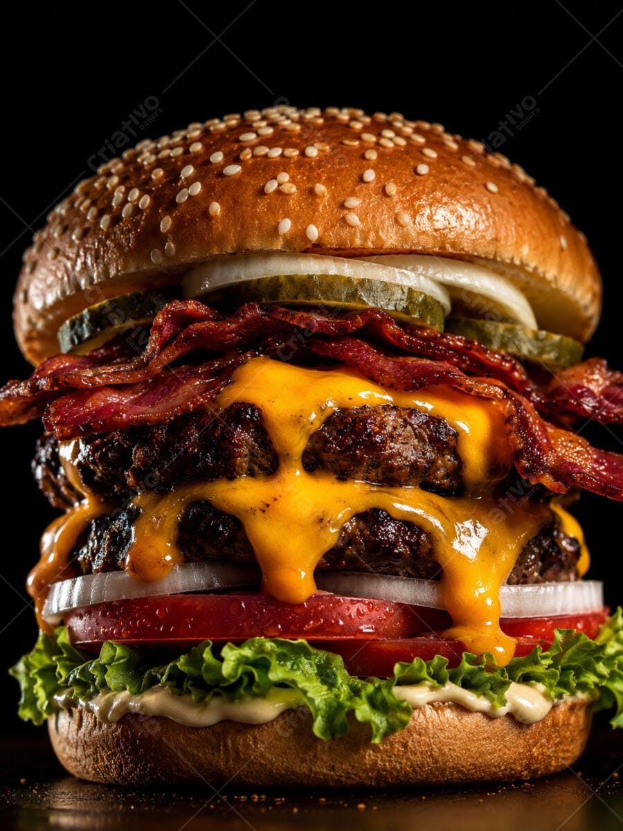 Foto Hambúrguer Duplo Bacon Queijo Derretido Fundo Escuro