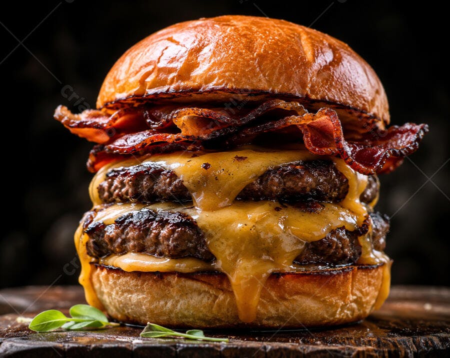 Foto Hambúrguer Duplo Bacon Queijo Derretido Fundo Escuro