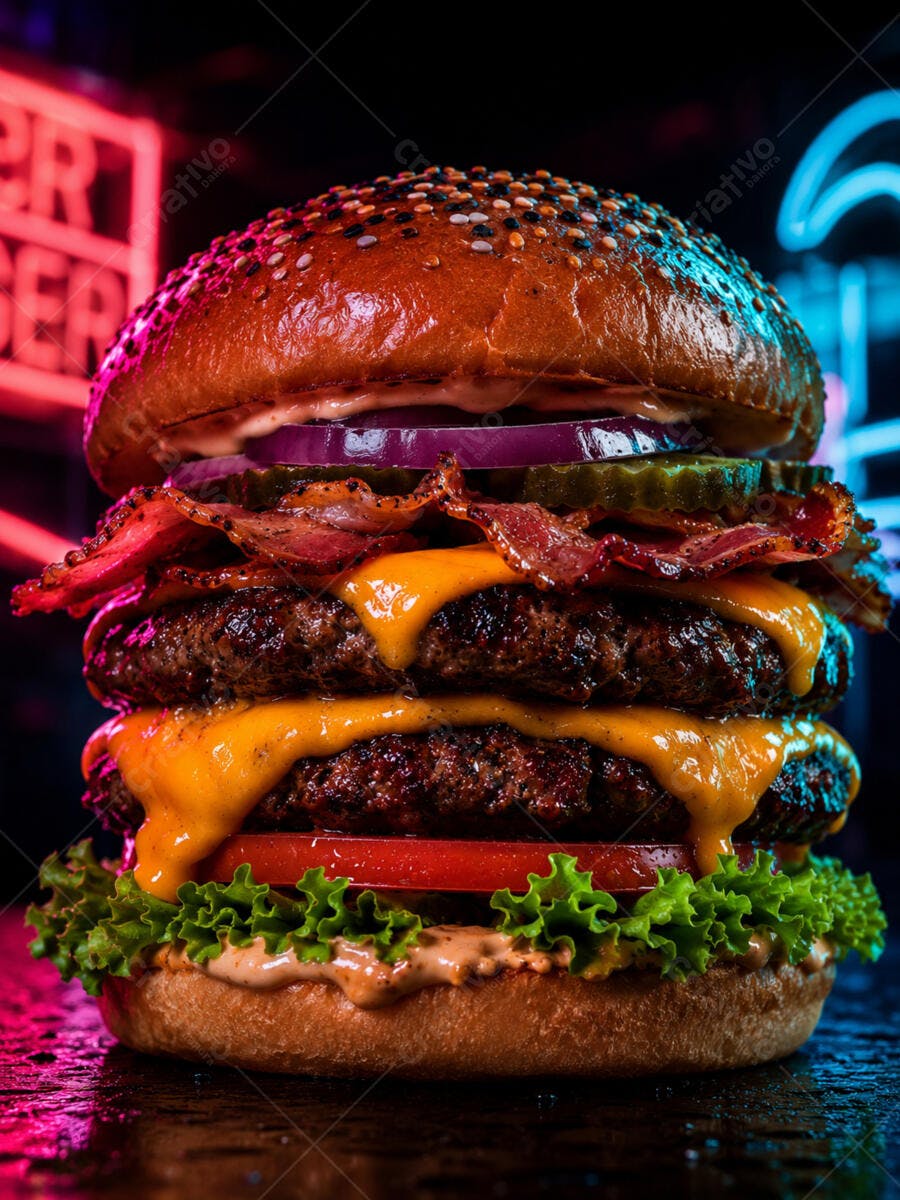Foto Hambúrguer Duplo Bacon Queijo Derretido Neon