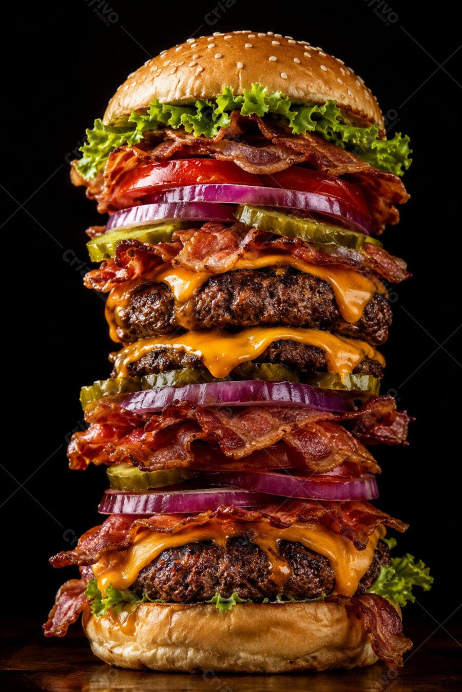 Foto Hambúrguer Gigante Bacon Queijo Cebola Roxa Fundo Escuro