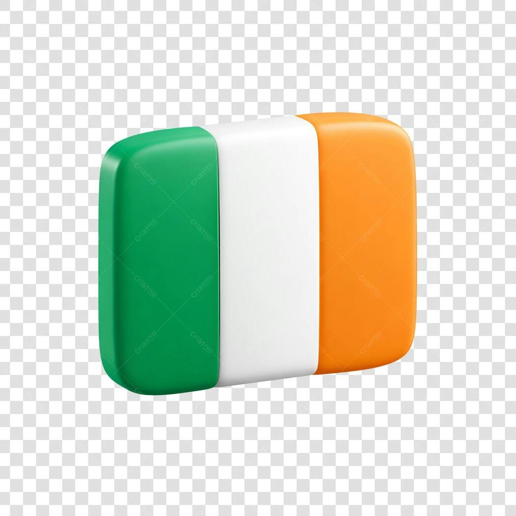 Bandeira Irlanda 3D Verde Laranja PNG Fundo Transparente