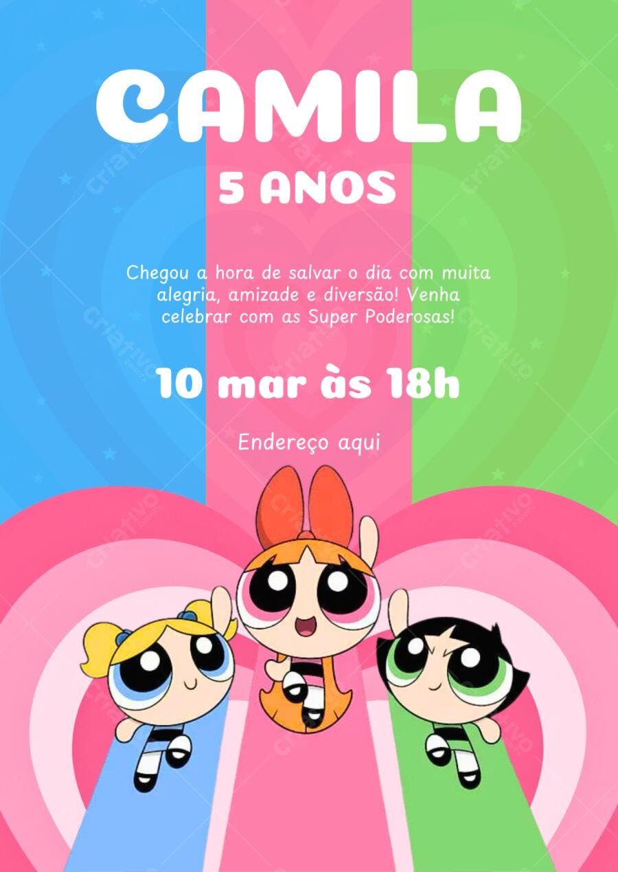 Convite Aniversário As Meninas Superpoderosas 5 Anos Editável