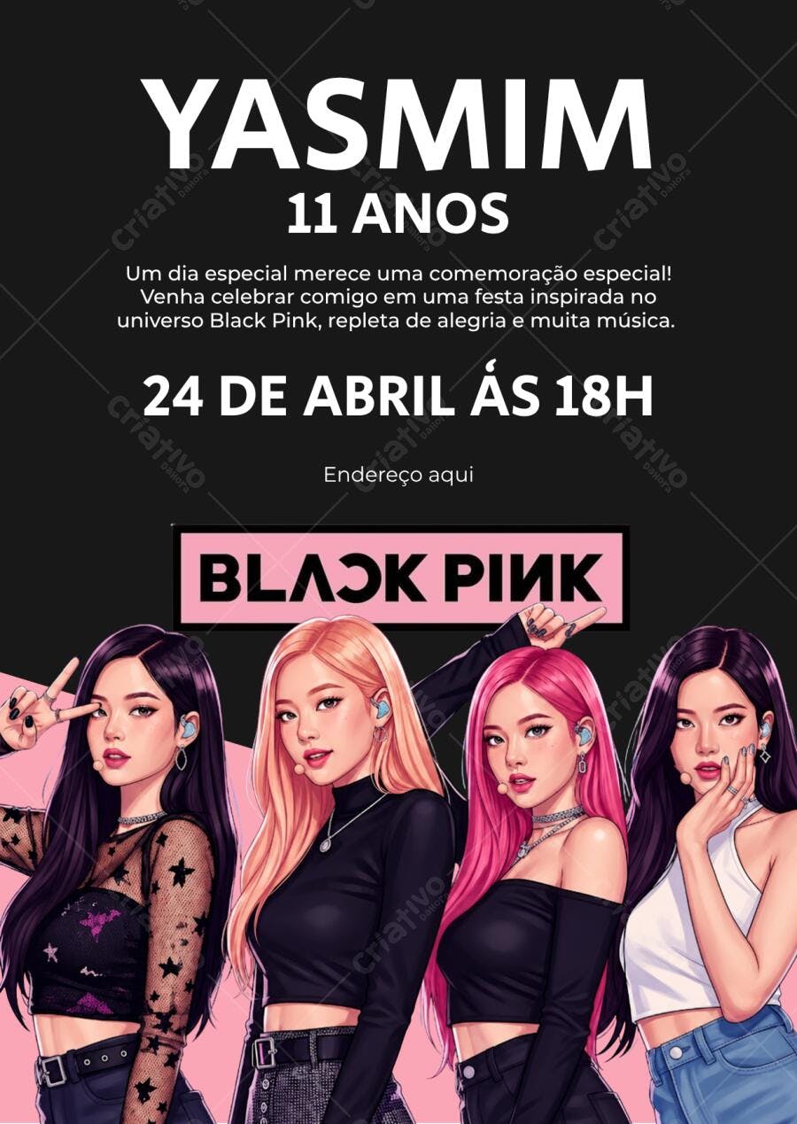 Convite Aniversário Black Pink 11 Anos Editável