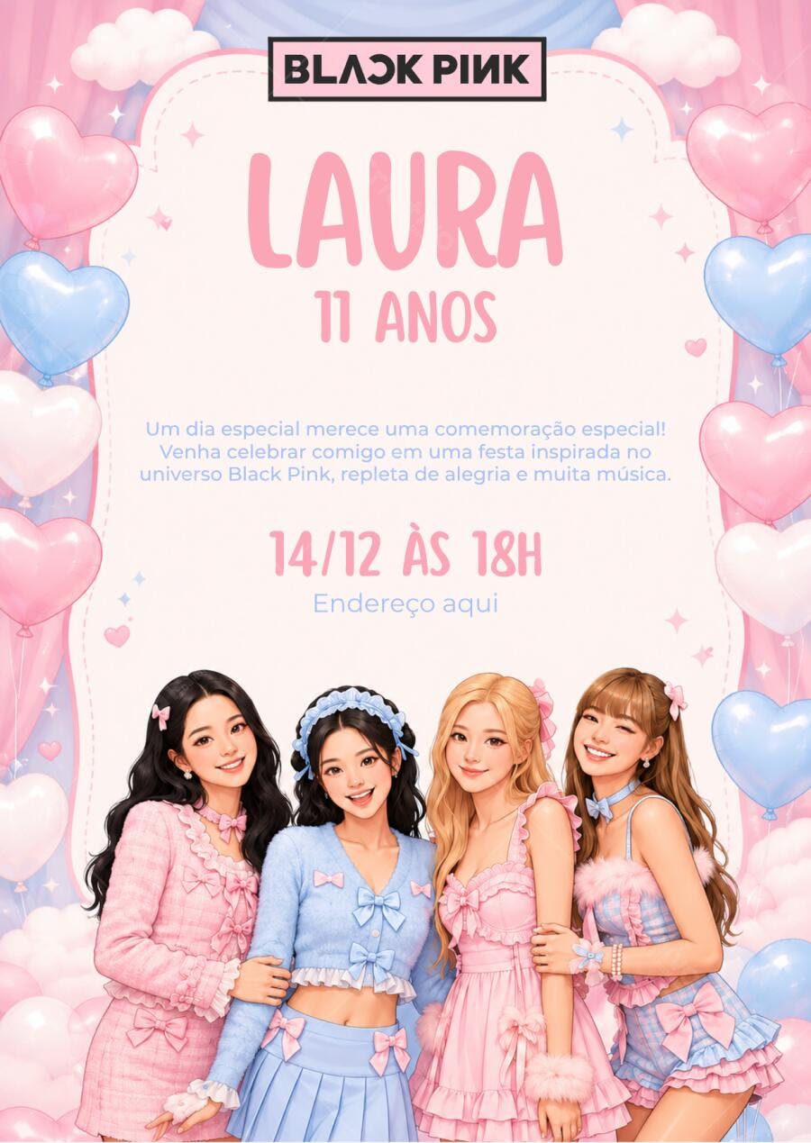 Convite Aniversário Blackpink 11 Anos Editável