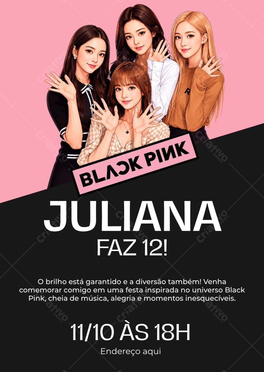 Convite Aniversário Blackpink 12 Anos Editável