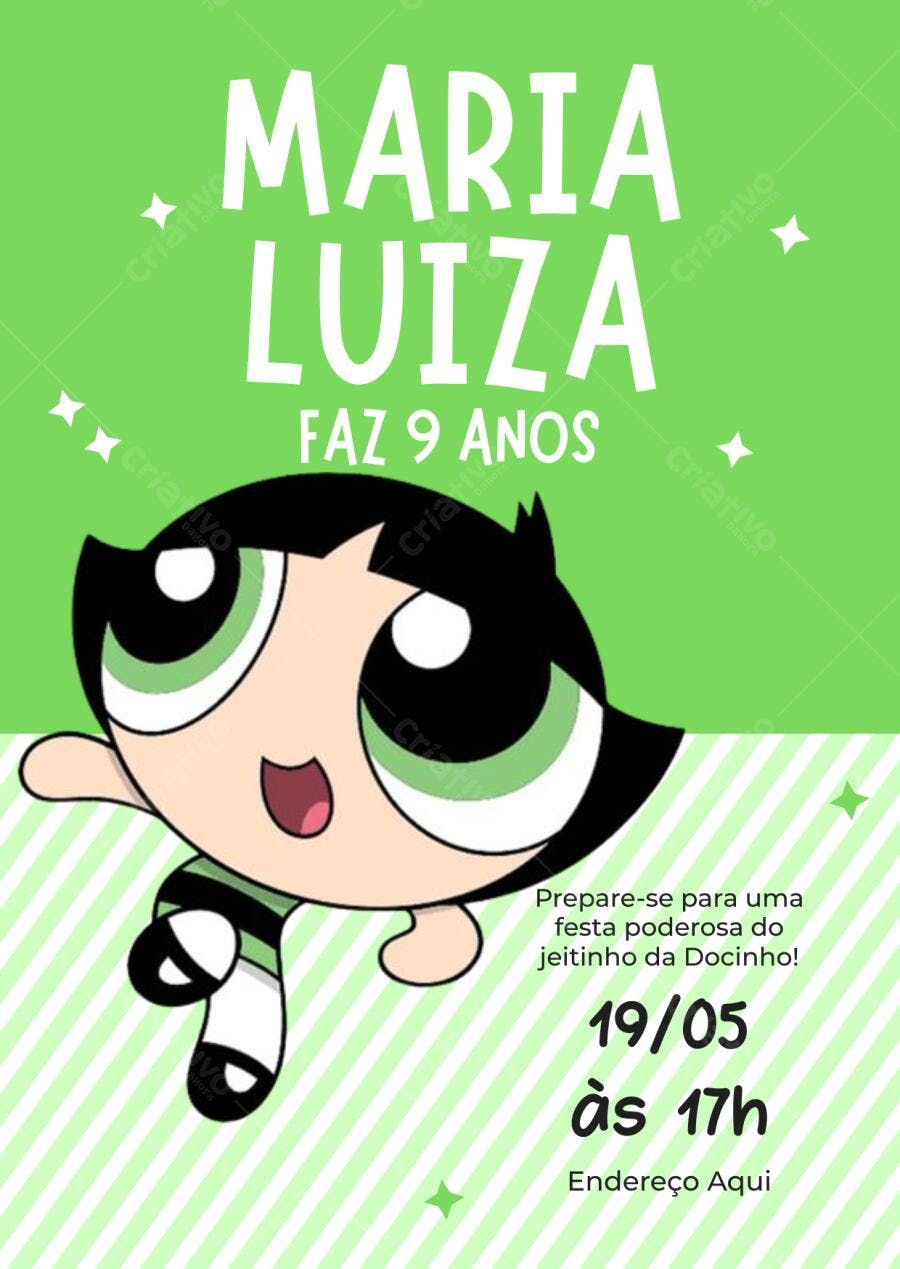 Convite Aniversário Menina Docinho 9 Anos Editável