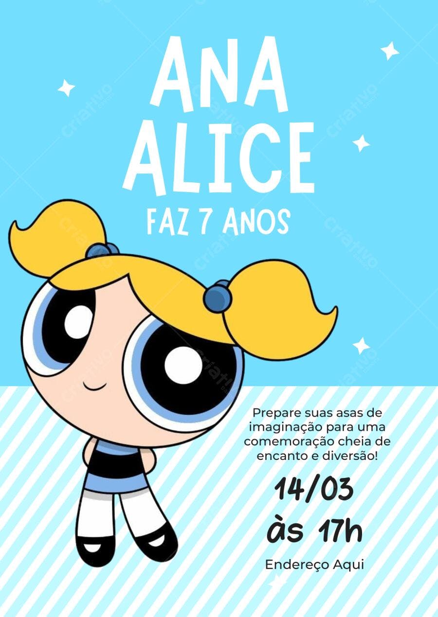 Convite Aniversário Menina Superpoderosa Lindinha 7 Anos Editável