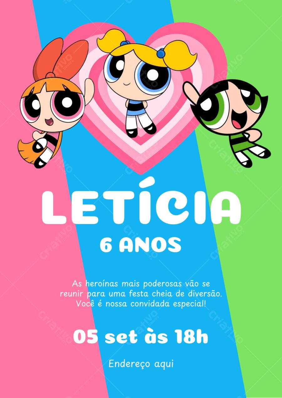 Convite Aniversário Menina Superpoderosas 6 Anos Editável