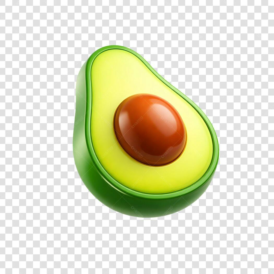 Elemento 3D Abacate Verde e Marrom PNG Fundo Transparente