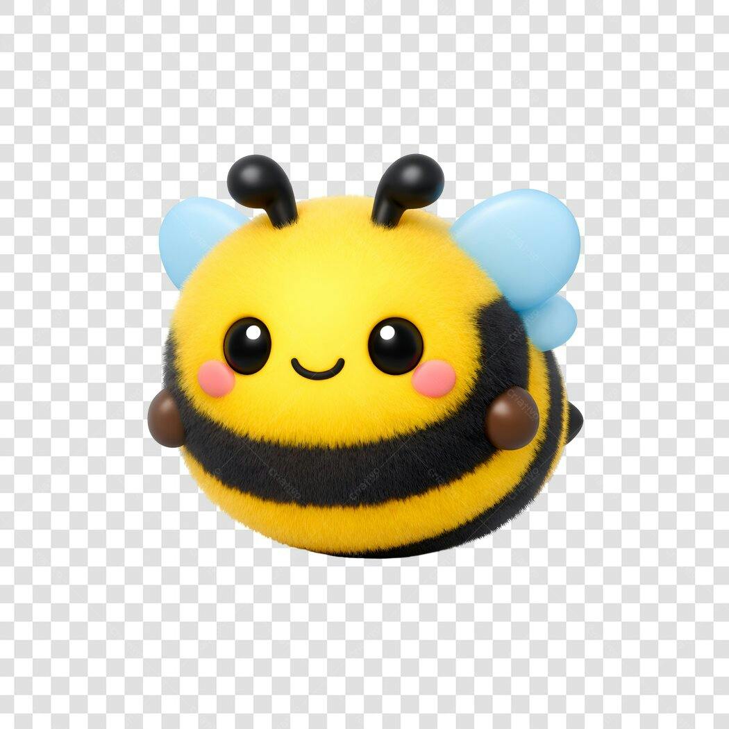 Elemento 3D Abelha Fofinha Amarela Preta PNG Fundo Transparente