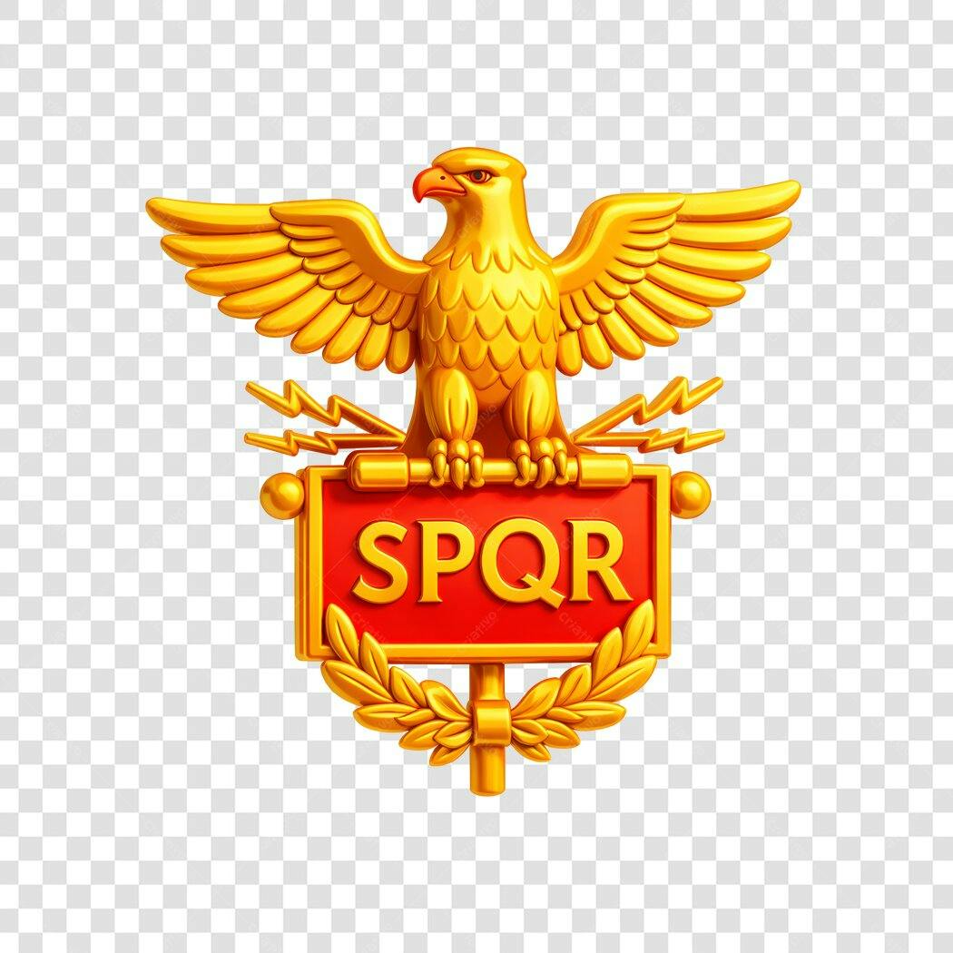 Elemento 3D Águia Romana SPQR Dourada PNG Fundo Transparente