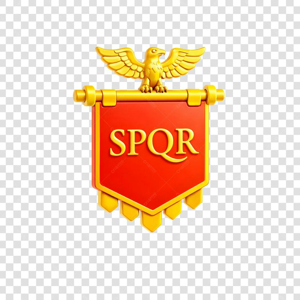 Elemento 3D Águia Romana SPQR Vermelho Dourado PNG Fundo Transparente