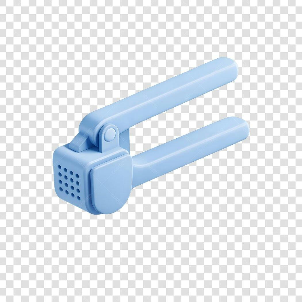 Elemento 3D Amassador de Alho Azul Cozinha PNG Fundo Transparente