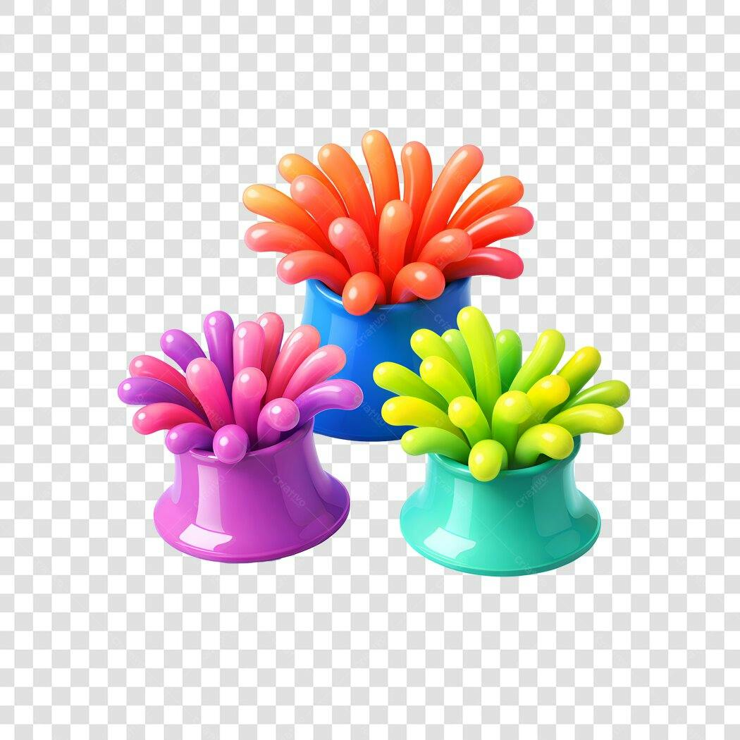 Elemento 3D Anêmonas Coloridas Brinquedo Infantil PNG Fundo Transparente