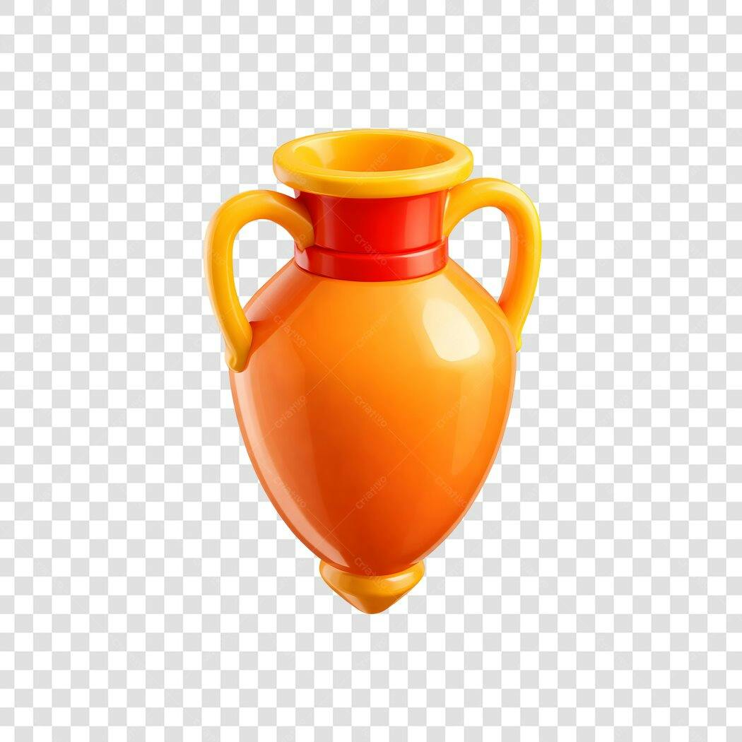 Elemento 3D Ânfora Vaso Laranja Vermelho PNG Fundo Transparente