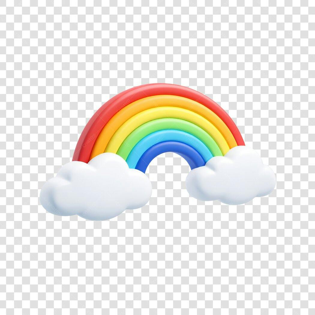 Elemento 3D Arco-Íris Colorido Nuvens PNG Fundo Transparente