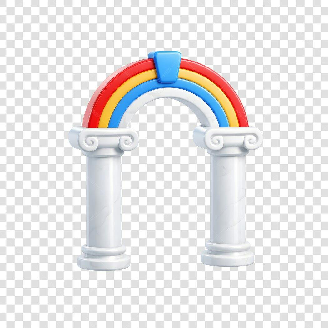 Elemento 3D Arco-Íris Colunas Brancas PNG Fundo Transparente