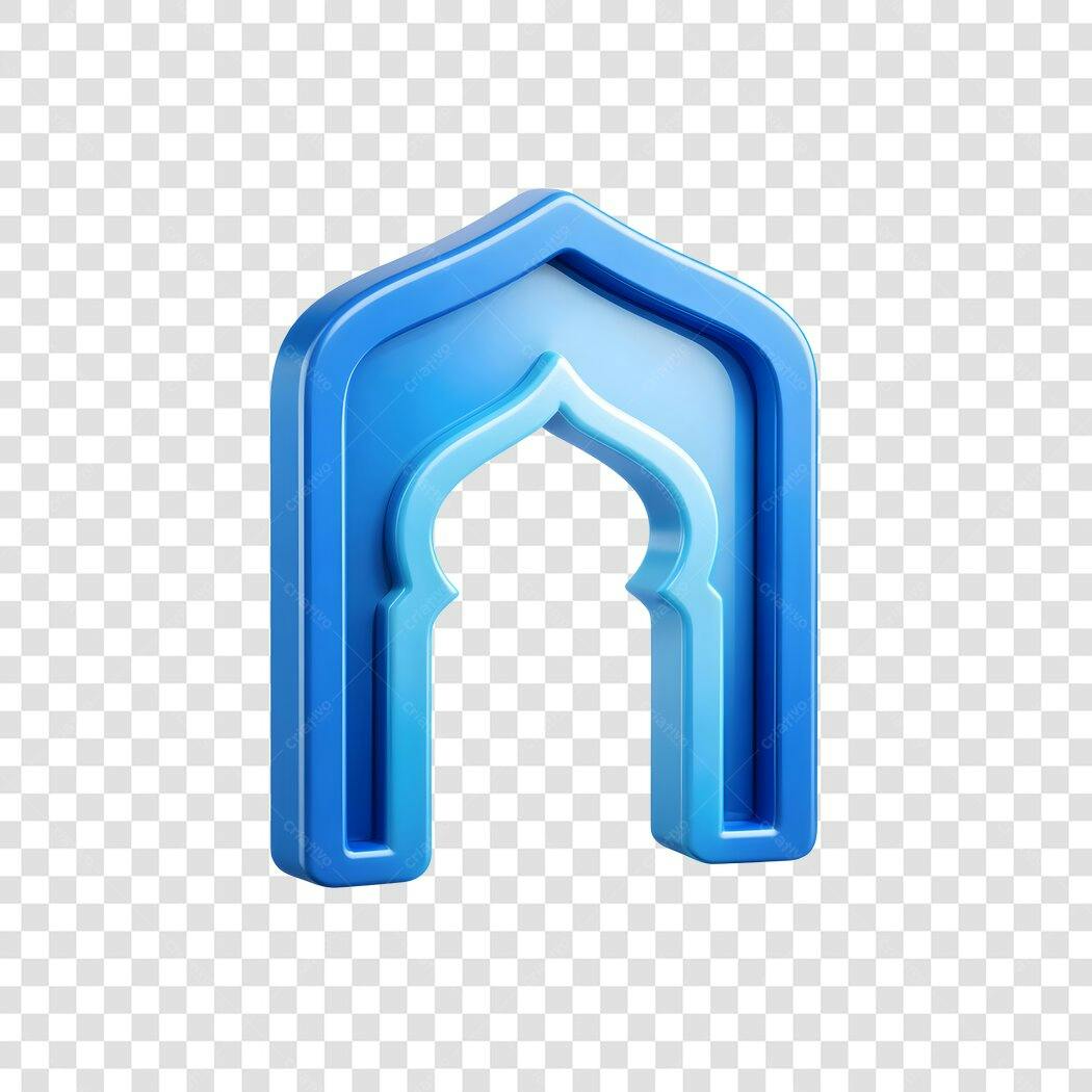 Elemento 3D Arco Islâmico Azul Decoração PNG Fundo Transparente