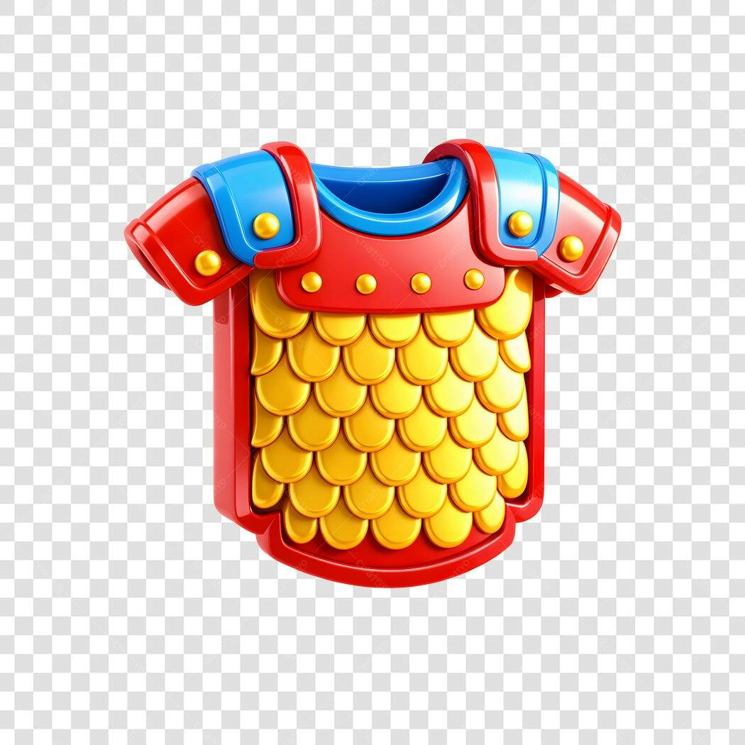 Elemento 3D Armadura Medieval Dourada Vermelha PNG Fundo Transparente