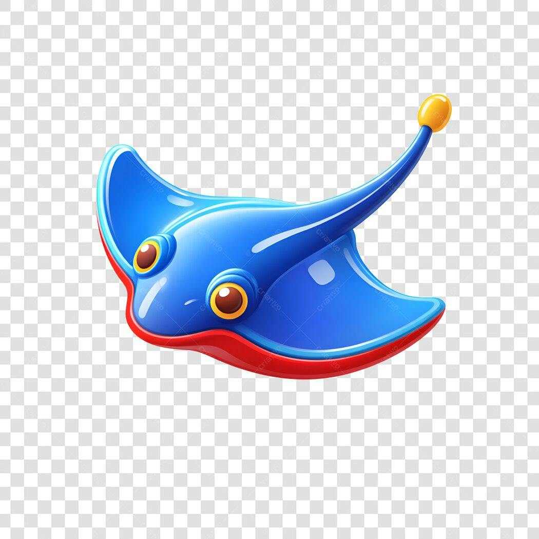 Elemento 3D Arraia Azul Marinho Oceano PNG Fundo Transparente