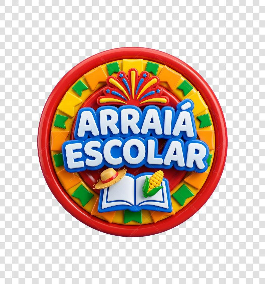Elemento 3D Arraiá Escolar Festa Junina Junho PNG Fundo Transparente